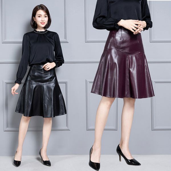 

2019 новая мода подлинная овцы настоящее кожаные юбка к40, Black
