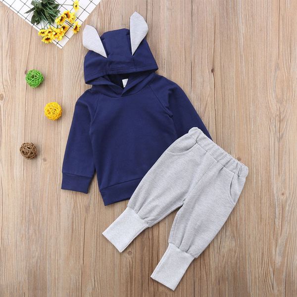 

new children two-piece suits baby boys girls spring autumn long sleeve hoodie sweaters gray trousers fashion casual sport sets, White