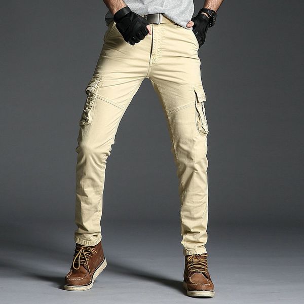 

2019 men cargo pant casual men multi-pocket overall male solid fashion cotton trousers army casual joggers pants, Black