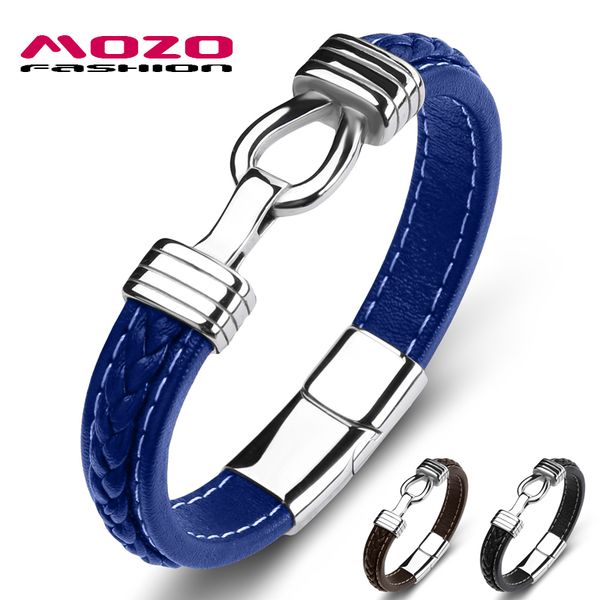 

fashion bangle classic men bracelet leather stainless steel charm bracelet woman's cross punk jewelry gifts blue, Golden;silver