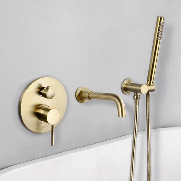

brushed gold brass wall mounted bathtub shower set bathtub faucet mixer bathroom shower faucet bath spout shower tap