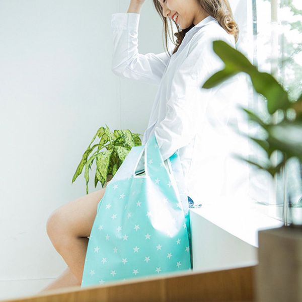 

new shopping bag handbag storage foldable reusable oxford cloth tote for grocery key chain sci88