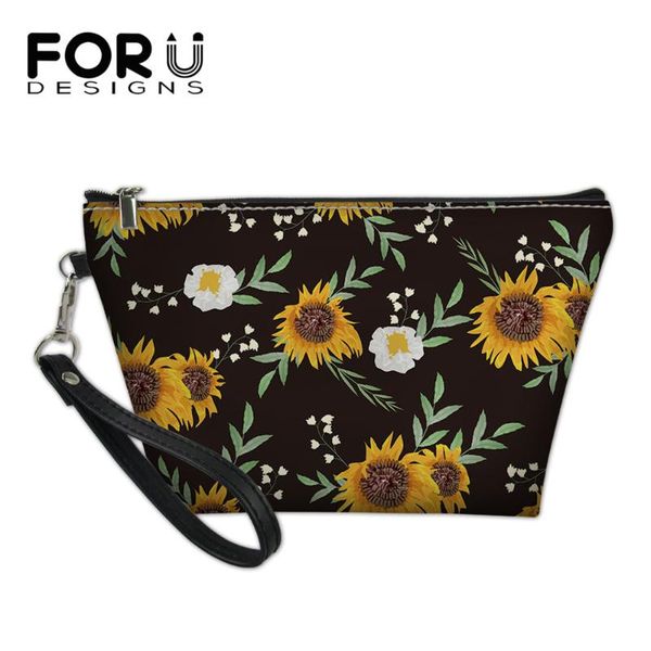 

forudesigns 3d sunflowers design girls small cosmetic bags ladies travel organizer package portable beauty makeup box for female