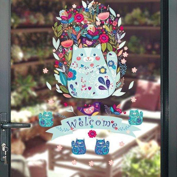 

lucky cat wall decal sticker home store decor diy removable art vinyl mural for glass door window qtm266 cartoon