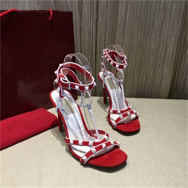 

high heel sandals fashion designer women outdoor shoe lace-up sandals gift for girl friend reception prom color rivets casual shoes, Black
