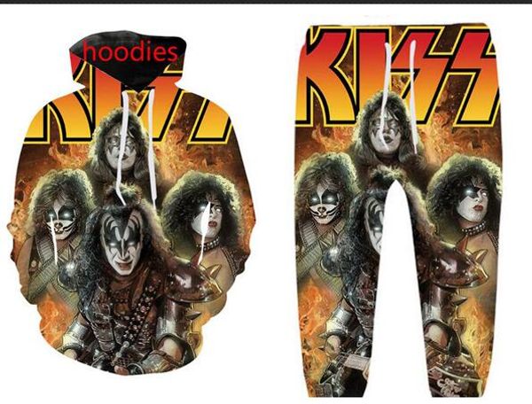 

new men/womens kiss band comic funny 3d print fashion tracksuits crewneck hip hop sweatshirt and pants 2 pcs set hoodies tz54, Gray