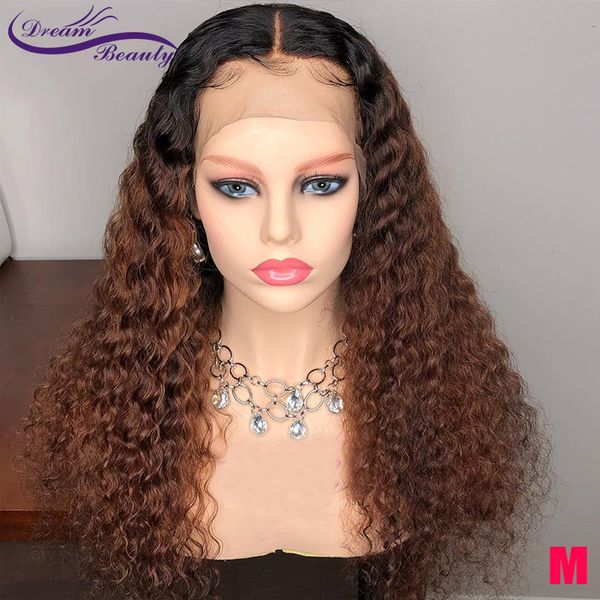 

ombre curly lace front human hair wigs with baby hair 13*6 brazilian remy lace wigs pre-plucked dream beauty, Black;brown
