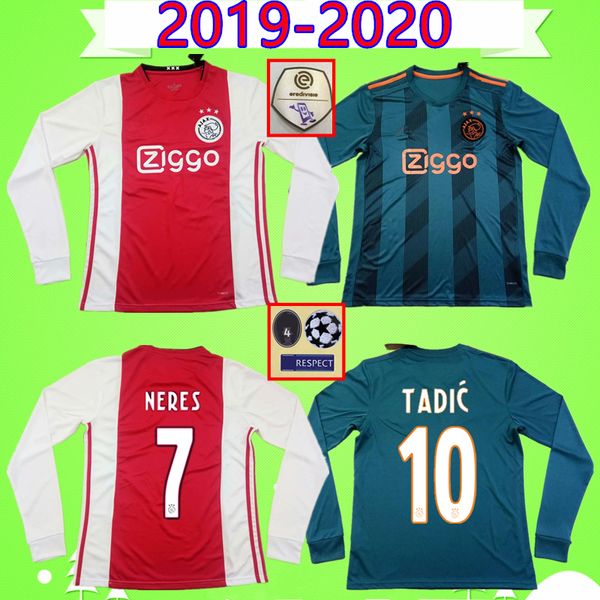 

19 20 ajax soccer jerseys long sleeve full camiseta futbol van de beek neres 2019 2020 camisa futebol tadic football shirts ziyech maillot, Black;yellow
