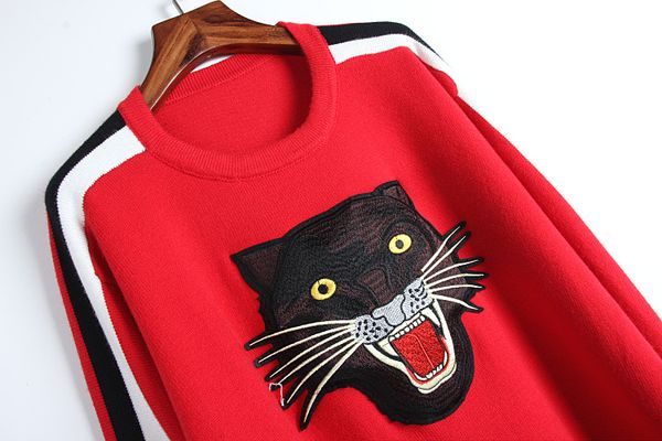 

fashion-red/white long sleeves leopard embroidery knitting women dress brand long pullover women dh087, Black