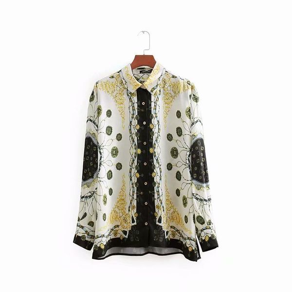 

women blouses women clothes women new casual animal print vintage court printing loose shirt autumn blusas long sleeve brand chic ls2604, White