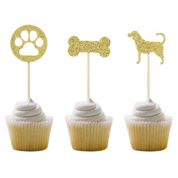 

12pcs shining dog cake er bone footprint decor insert card decorating cupcake ers kids birthday party favors gathering