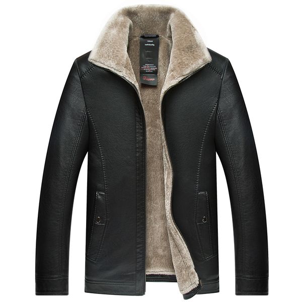 

winter pu leather casual jackets men thermal coats male faux leather jackets 2018 warm brand clothing, Black