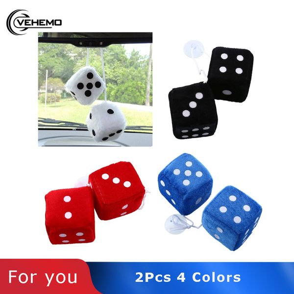 

1 pair fuzzy dice white dots rear view mirror hangers vintage car auto accessories car interior decoration styling 4 color
