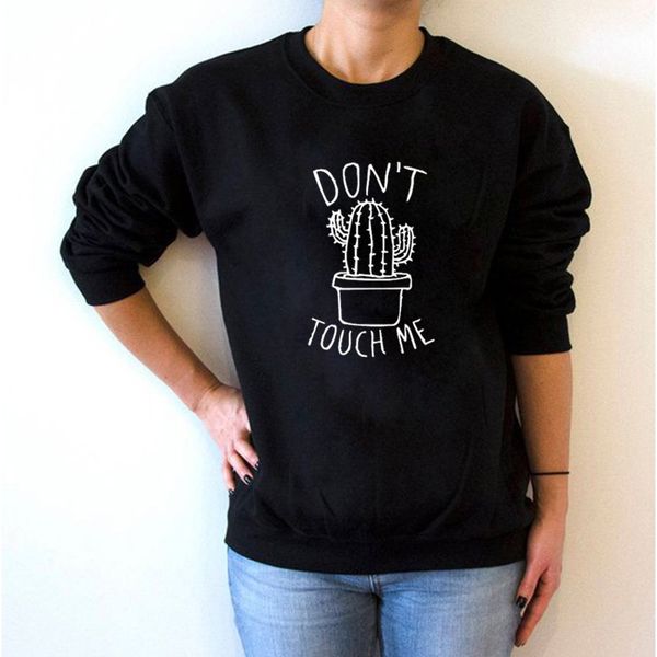 

enjoythespirit women sweatshirt do not touch me cactas printed funny clothes long sleeve casual winter crewneck jumpers, Black