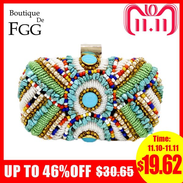 

vintage colorful beaded stones patchwork women gold evening bag box clutch purse ladies party dinner handbag bridal wedding bag d18110106