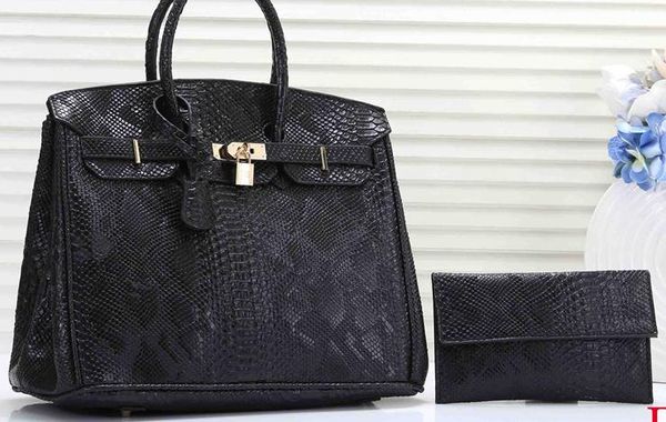 

2019 new style serpenti leather women totes shoulder bags 2pcs/set with lock and wallet handbags fashion purse hobos h8805