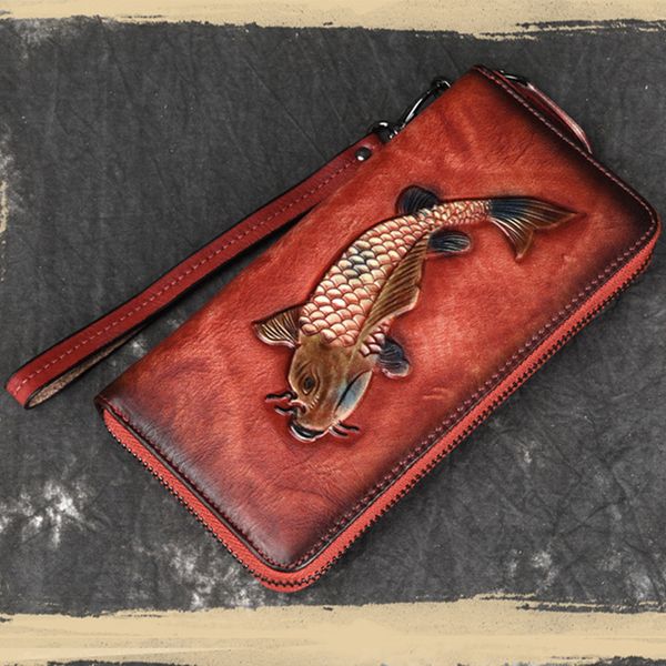 

luufan female engraving embossing leather long purse featured genuine leather long wallet red black brown for girls