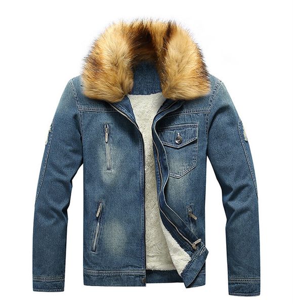 

men designer jackets winter thick plus size stand collar denim men coats casual solid color washed male outerwear, Black;brown