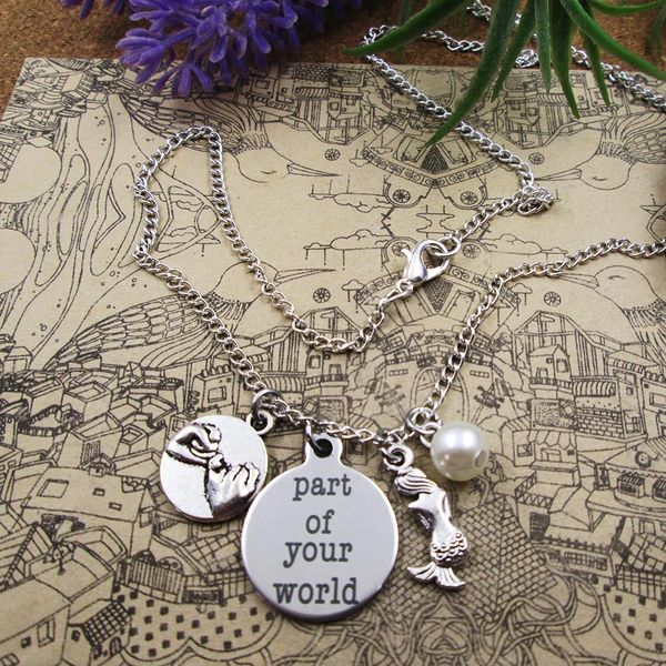 

fashion stainless steel charm part of your world with pinky promise mermaid silver plated necklace birthday gift