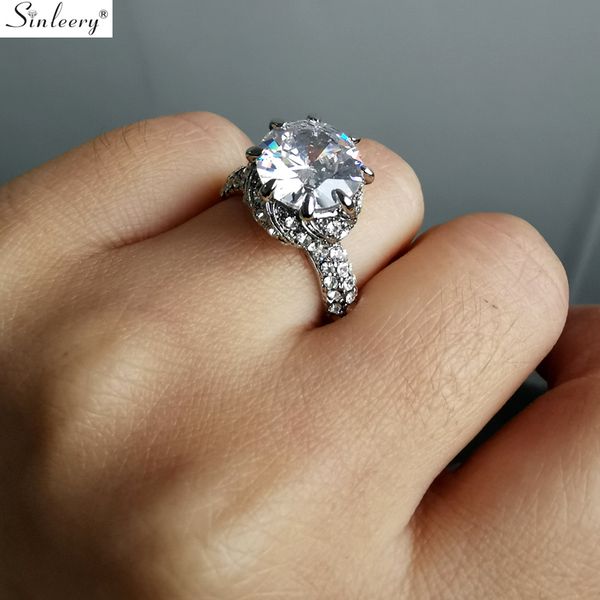 

sinleery dazzling queen crown wedding rings silver color full crystal bride engagement rings for women fashion jewelry jz014 ssd, Slivery;golden