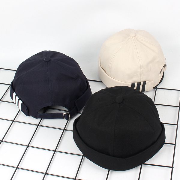

stripe brimless hat cap men women landlord street ventilation skullcap sailor biker cap cotton casual docker sailor hat, Blue;gray