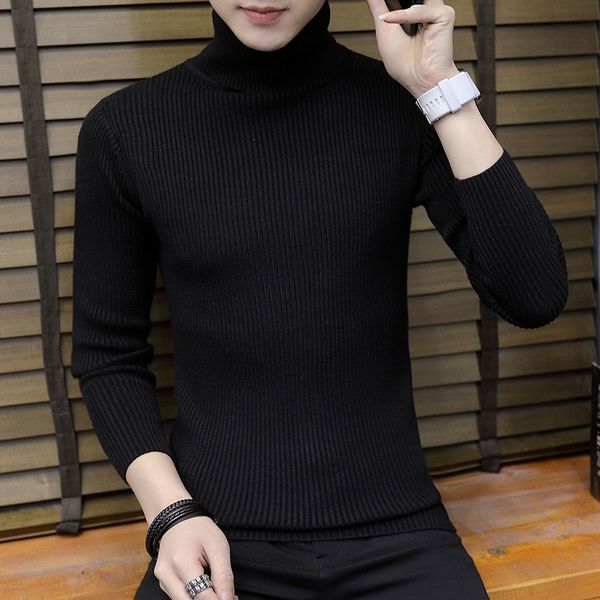 

2019 turtleneck men's sweater comfortable thickening men turtleneck pullover slim o-neck white black male sweater