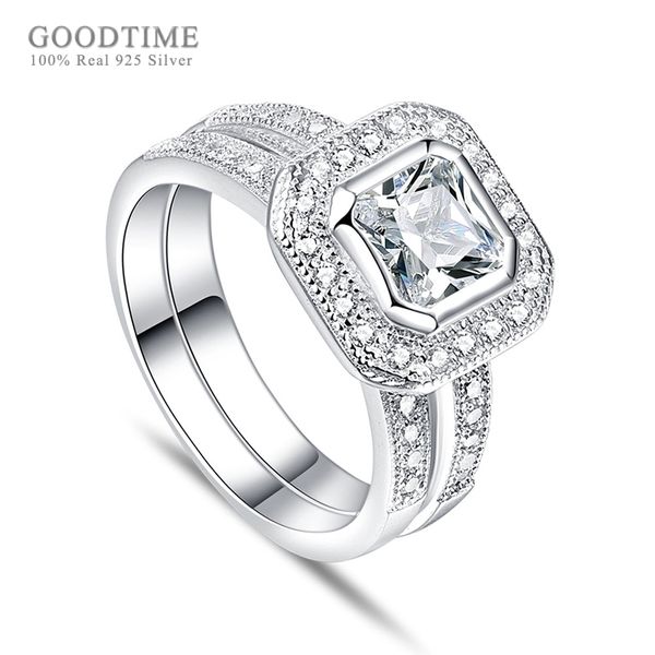

925 sterling silver zircon ring for women bride wedding ring rhinestone engagement jewelry accessories girl set rings, Slivery;golden