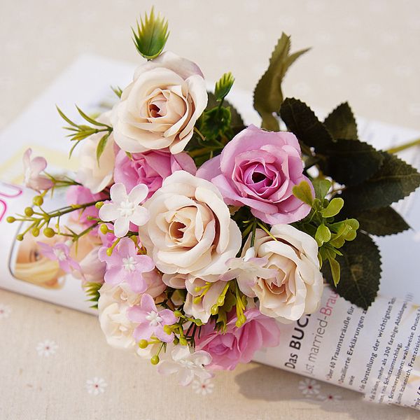2019 New Artificial Flowers 13 Heads Bouquet Small Bud Silk Roses