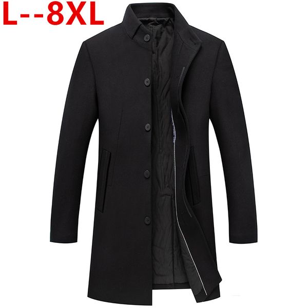 

plus 8xl 6xl 5xl long men's casual wool coat dark buckle 2018 winter thick warm business gentleman slim wool jacket, Black