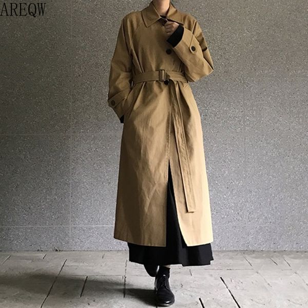 

trench coat for women chic autumn retro temperament lapel loose long knee trench coat women for, Tan;black