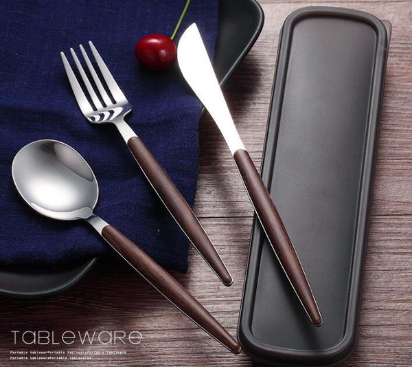 

western portable cutlery set 304 stainless steel dinnerware set with wooden handle knife dinner tableware set for travel camping