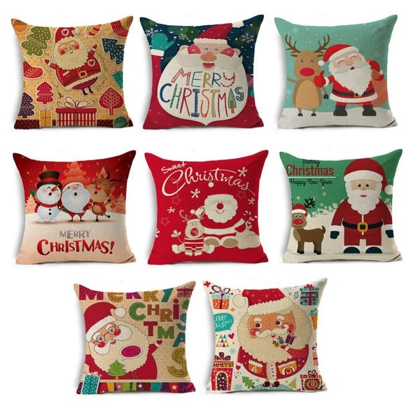 

christmas decoration merry christmas letters square linen pillowcase santa elk bell pillow cover for home sofa xmas decor