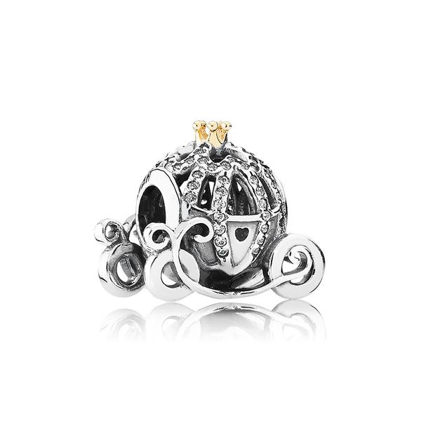 Zarter und stilvoller Kürbis-Auto-Charm aus authentischem 925er Sterlingsilber mit CZ-Diamanten, geeignet für Pandora-DIY-Armbänder mit Perlen als Damengeschenk