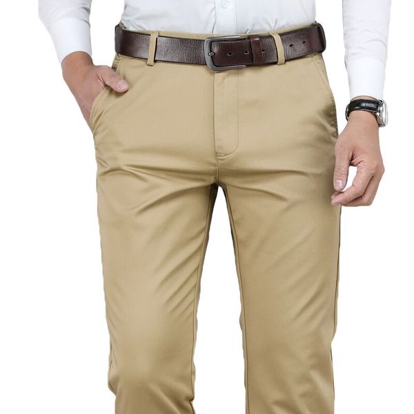 

classic men's khaki casual pants business fashion cotton solid color straight stretch trousers male brand plus size 40 42 44, Black