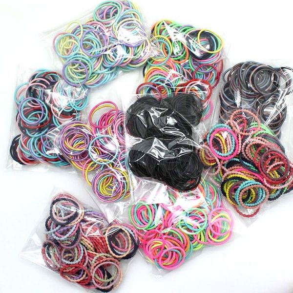 

100 pcs girl hair rings fluorescent color hair accessories ponytail rubber rope high elastic bnads head rope for girls, Slivery;white