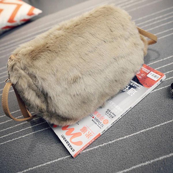 

women's faux plush shoulder bag fashion solid color comfortable fluffy messenger bag miss canta handbag