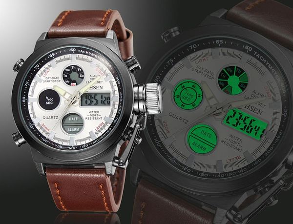 

digital men watch luminous hands auto date wristwatch waterproof luminescent dial male black-light alarm sport watches, Slivery;brown