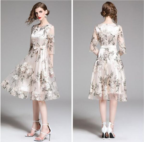 

sweet temperament gauze embroidery large swing dress women lace dresses a-line street style dresses knee-length, Black;pink