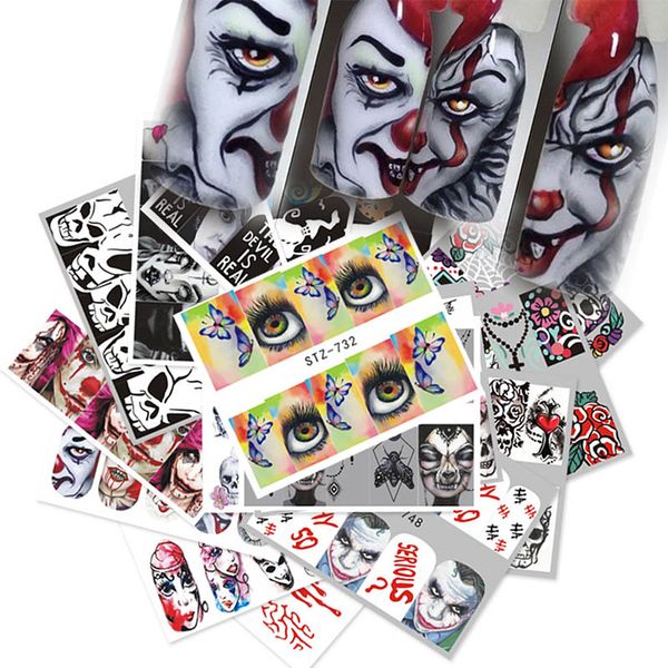 

25pcs/set nail sticker halloween sets black skull bone spider flower party decor water tool nail art decals