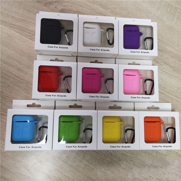 

For Apple Airpods Cases Silicone Soft Ultra Thin Protector Airpod Cover Earpod Case Anti-drop With Hook Retail Box