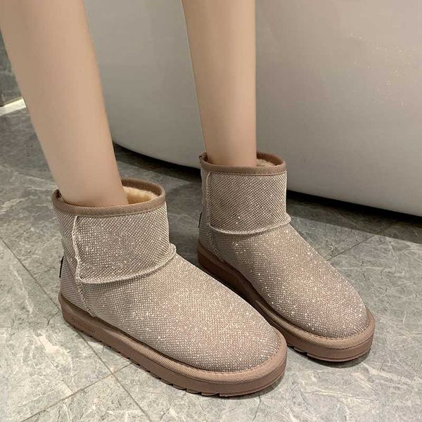 

2020 ladies snow boots glittering women new warm short plush soft ladies ankle boots winter fur platform women casual shoes, Black