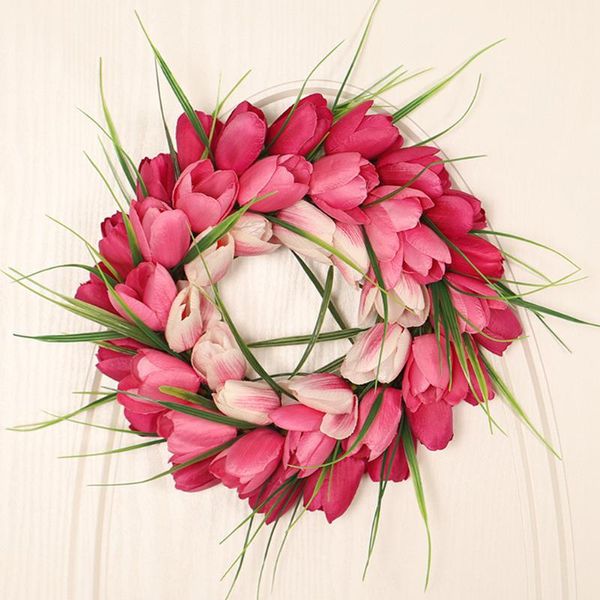 

lifelike ornament simulate tulip wreath window hand made party garland hanging pendant home decoration door silk flower wall