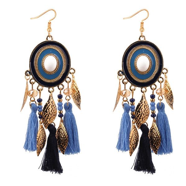 

bohemian fashion jewelry women's leaves tassels dangle earrings s517, Silver