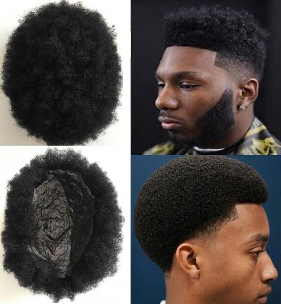 2019 Hair System Mens Wig Afro Curl Full Thin Skin Toupee Jet