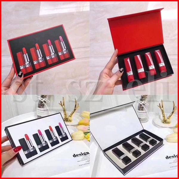 

famous lip makeup set matte lipstick 4 colors red black tube matte lip stick 4pcs lipkit set