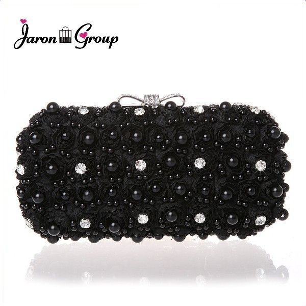 

jaron designer embroidered diamond pearls flowers evening clutch bags small shoulder party bag with chain bolsas white/black