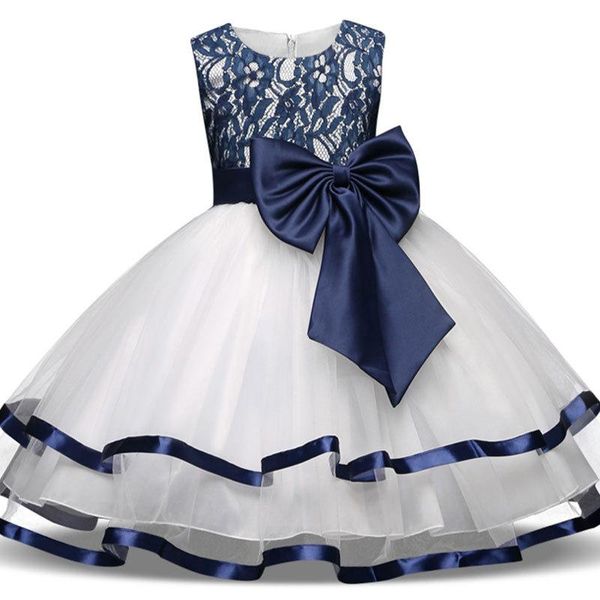 Ucuz Çiçek Kız Elbiseler Ile Düğün Için Büyük Yay Dantel Çocuk Tulumları Doğum Günü Partisi Elbise Çocuk Prenses Abiye Stokta