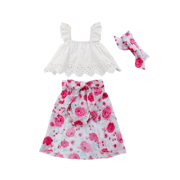 

adorable kids baby girls floral skirt tail shorts headband 4pcs outfits set new, White