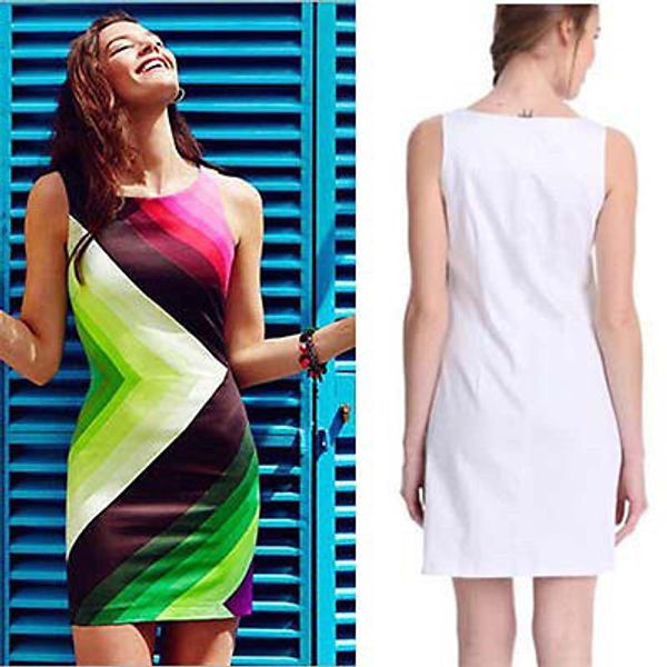 

2017 new women's summer rainbow patchwork sleeveless mini pencil dress, Black;gray