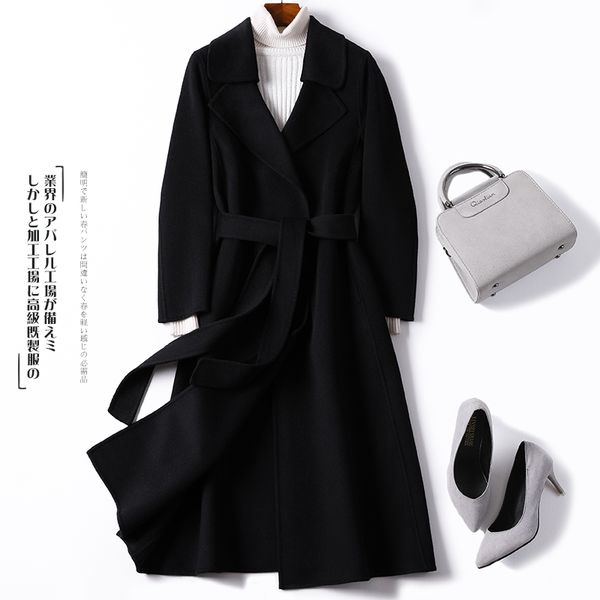 

spring autumn long wool coat women clothes 2019 korean vintage woolen jacket womens coats and jackets abrigo mujer 1888 zt2541, Black